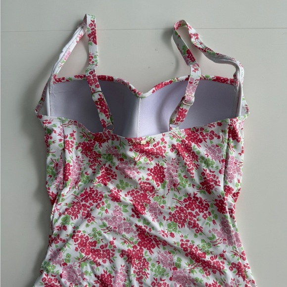 NWT Betsey Johnson Floral One-Piece Swimsuit L Sweetheart Neck Ruched Bandeau - Picture 6 of 11